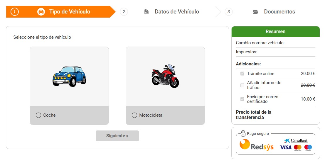 Calcular precio de transferencia de coche online